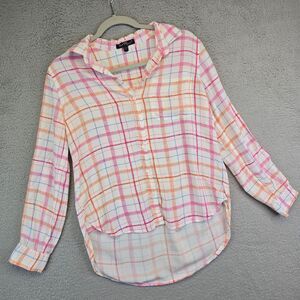 Velvet Heart Blouse Womens S Button Up Plaid Hi Low Colorful Chic Preppy Shirt‎